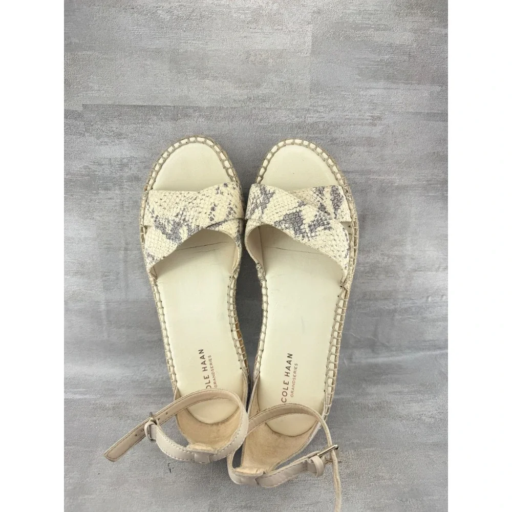 Cole Haan Grand Snake Print Espadrille Wedge Sandals Beige W17079 Women Sz 7.5